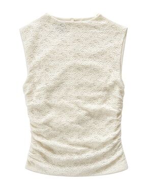 Women’s Coquette Cream Lace Sleeveless High Neck Top